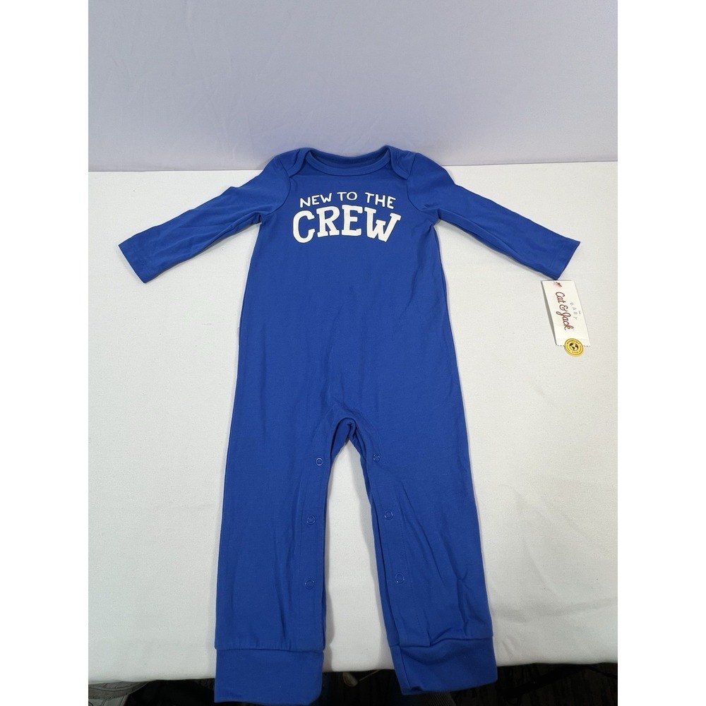 Cat & Jack Baby Graphic Solid Romper Blue "New To The Crew"size 12 Months‎